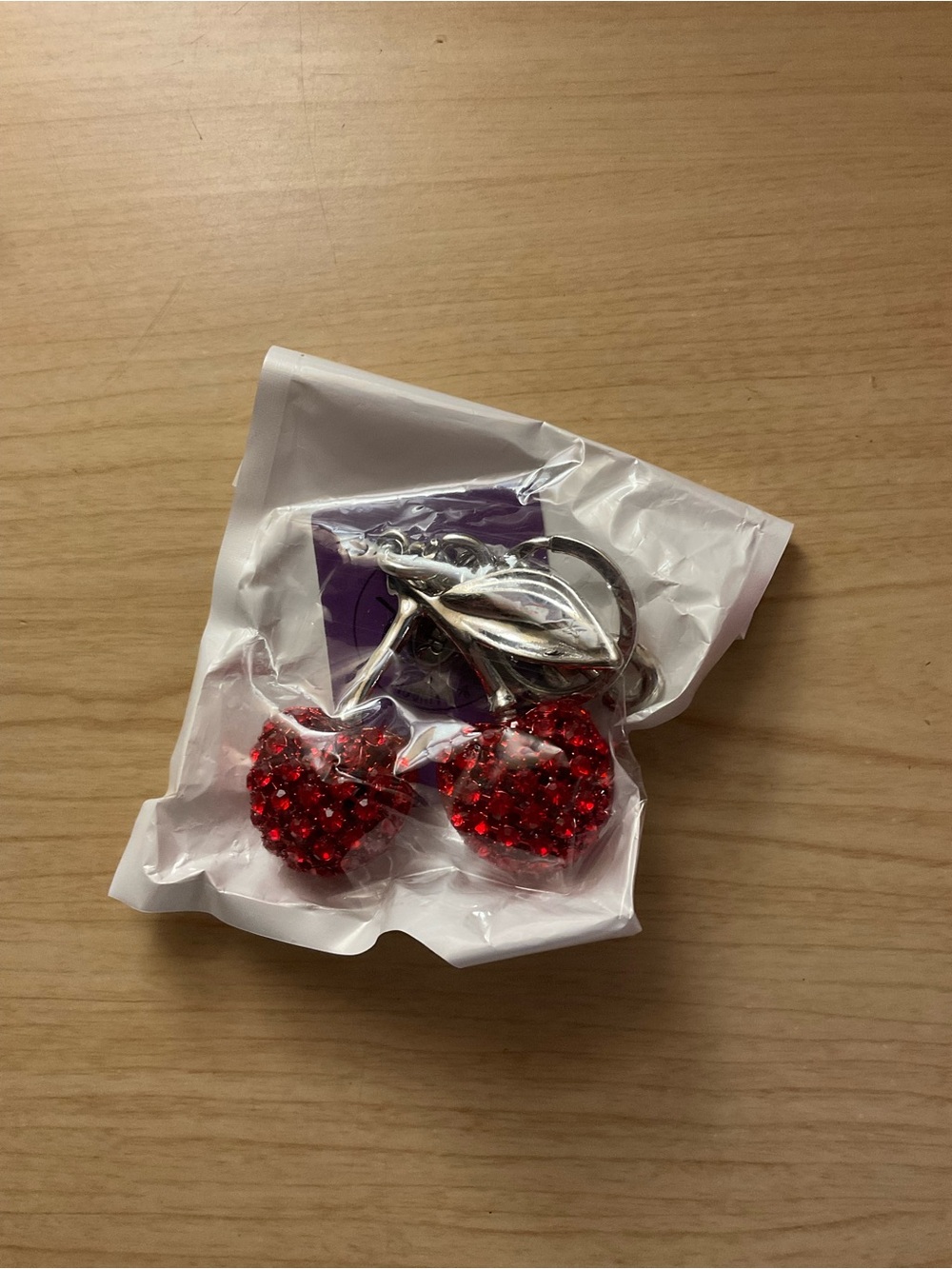 Red Rhinestone Cherry Keychain - Women Accessories